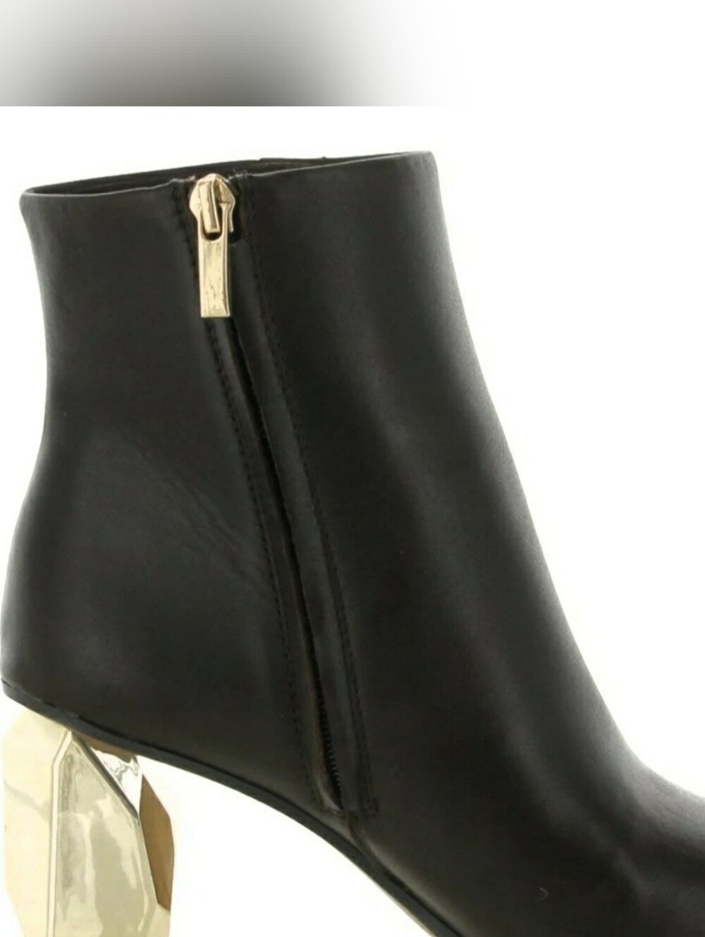 Franco Sarto Womens Tiera Bootie Black Leather Gold Heels New Luxury